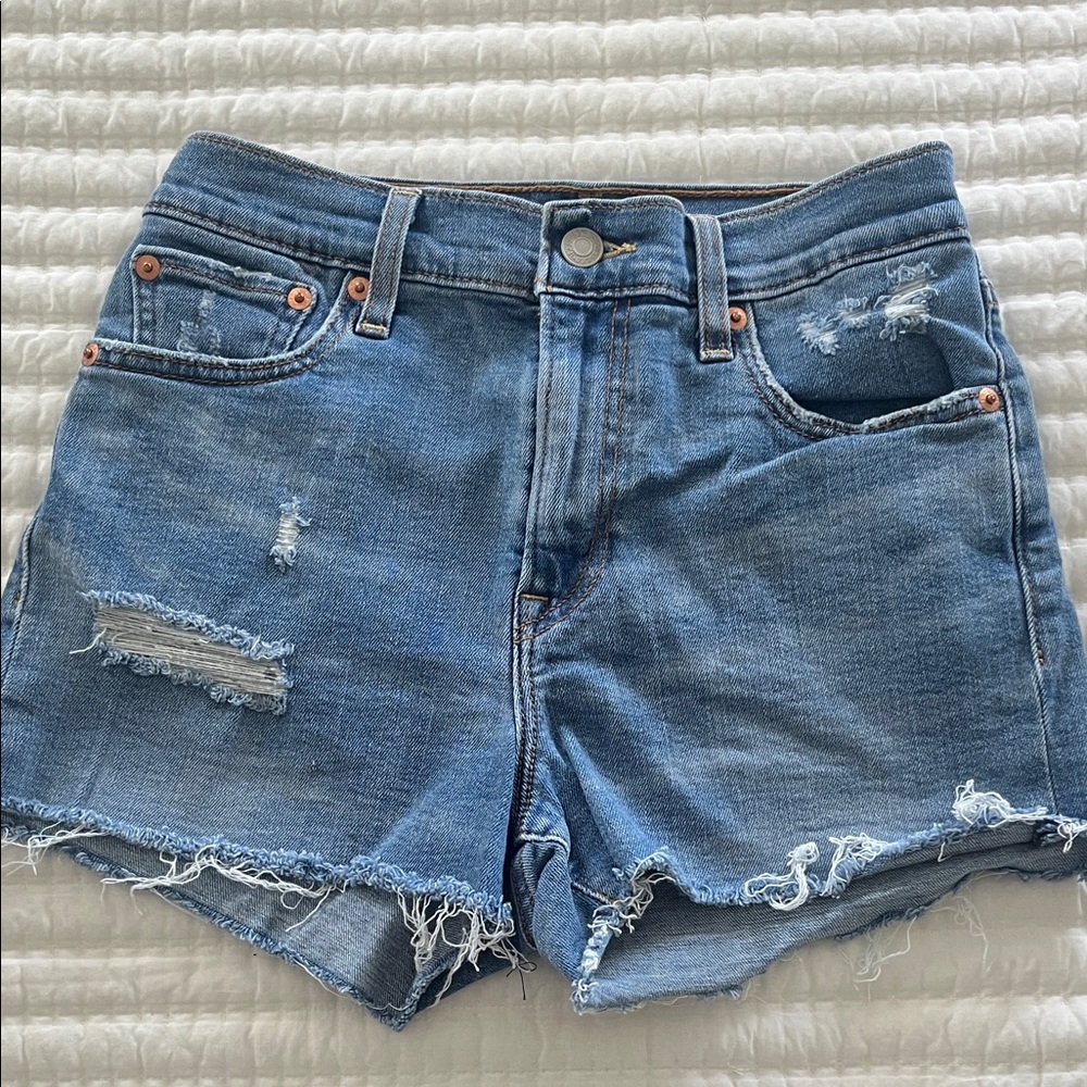 LEVIS Blue Distressed Jean Shorts